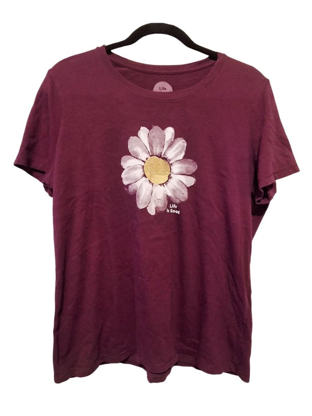 Life Is Good Womens Purple Daisy Graphic T-Shirt Classic Fit Size L 100% Cotton